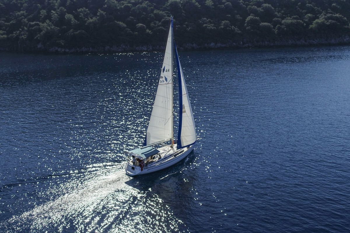 Exterior view of Sahbaz, a Bavaria 44 sailboat at Fethiye, Turkey