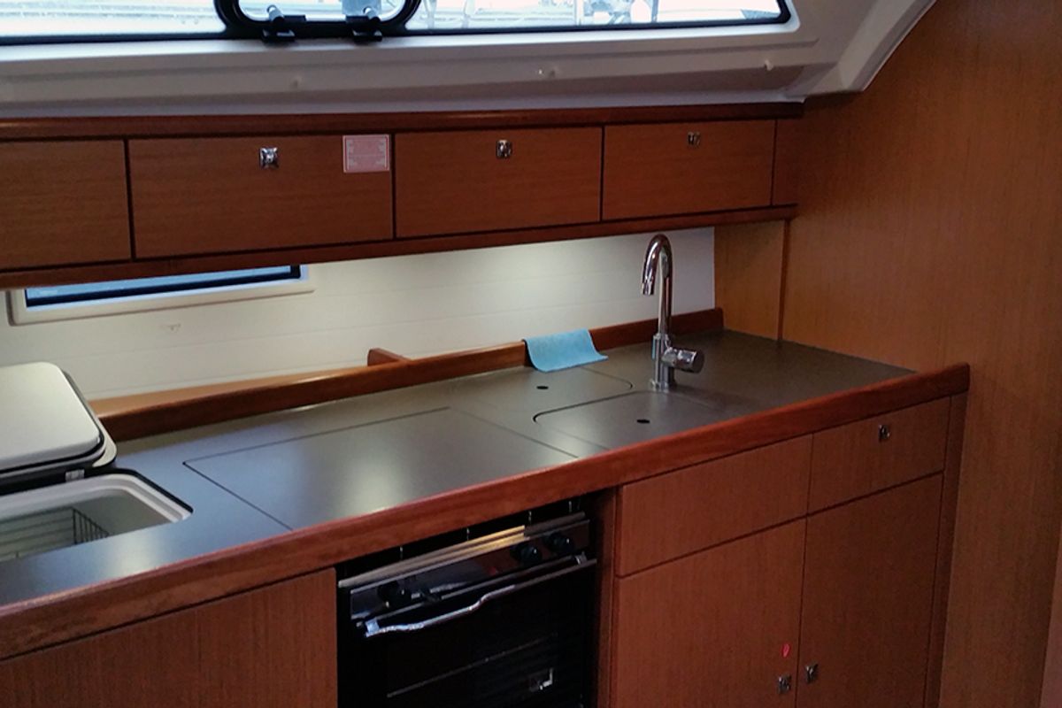 Galley of Fireball, a Bavaria Cruiser 41 sailboat at Llucmajor, Spain