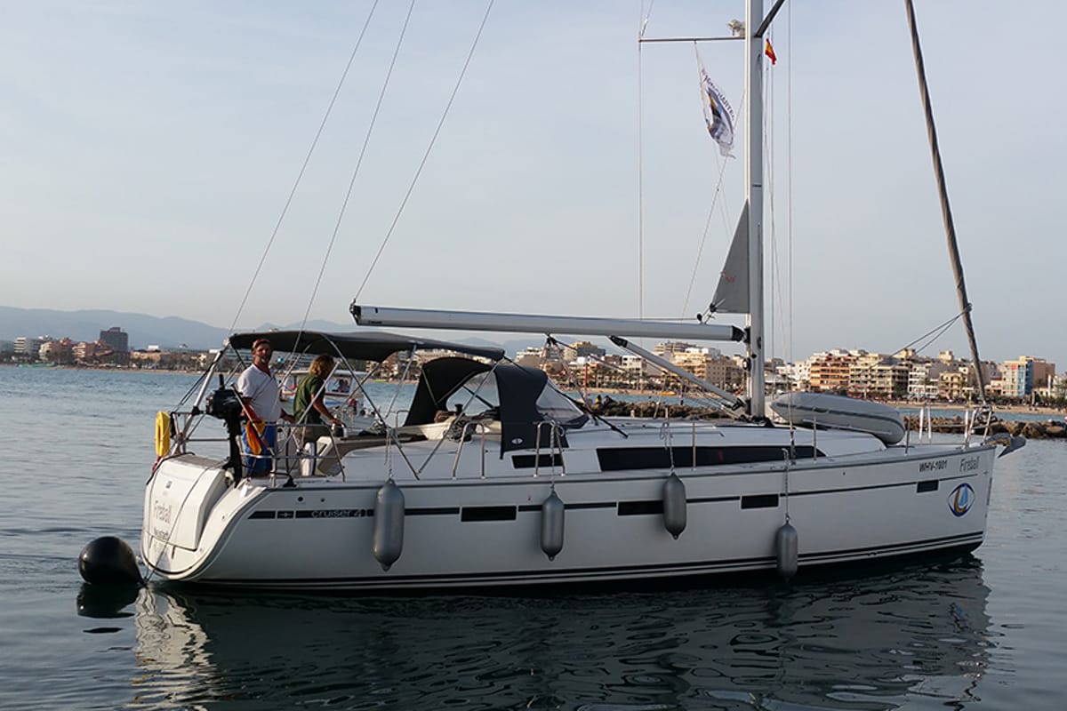 Exterior view of Fireball, a Bavaria Cruiser 41 sailboat at Llucmajor, Spain