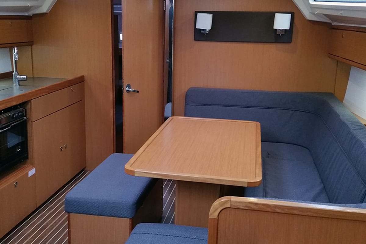 Salon of Fireball, a Bavaria Cruiser 41 sailboat at Llucmajor, Spain