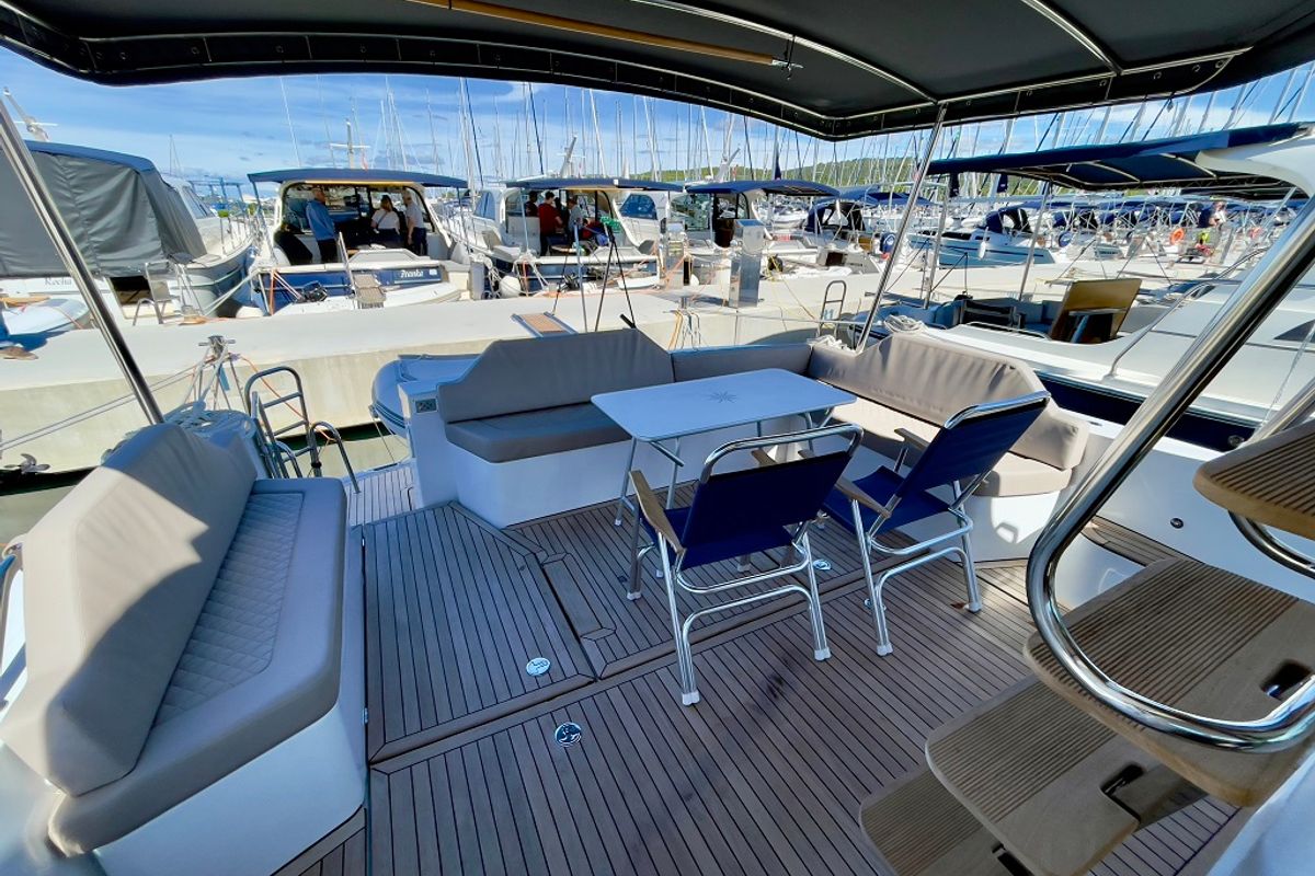 Deck of Baby Blue, a SAS - Vektor Adriana 44 FLY yacht at Općina Sukošan, Croatia