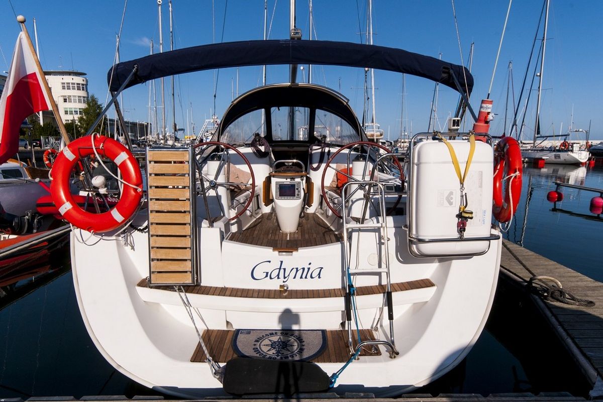 Cockpit of Juna, a Jeanneau Sun Odyssey 39i sailboat at Gdańsk, Poland
