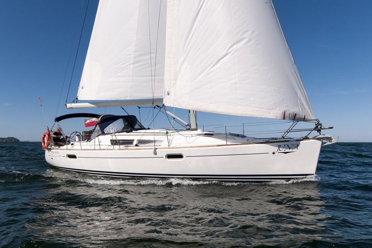 Exterior view of Juna, a Jeanneau Sun Odyssey 39i sailboat at Gdańsk, Poland