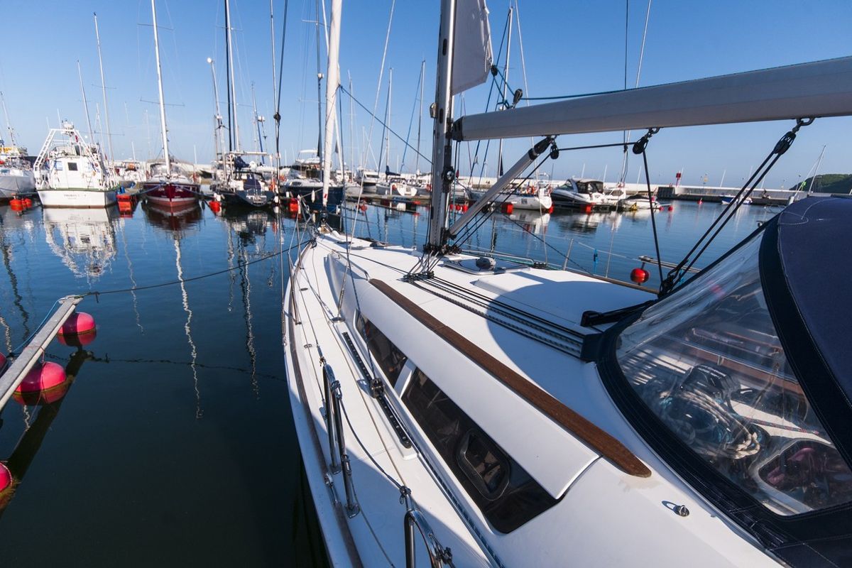 Deck of Juna, a Jeanneau Sun Odyssey 39i sailboat at Gdańsk, Poland