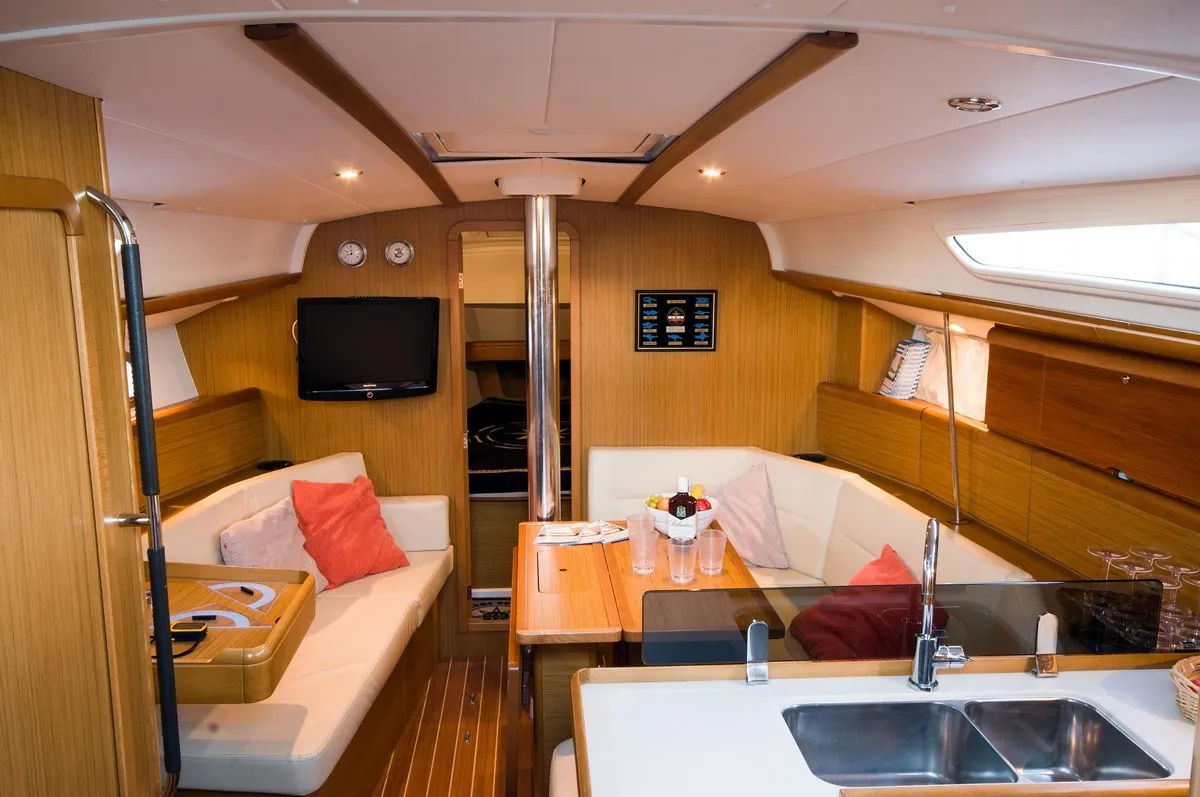 Salon of Juna, a Jeanneau Sun Odyssey 39i sailboat at Gdańsk, Poland