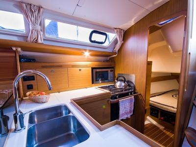 Galley of Juna, a Jeanneau Sun Odyssey 39i sailboat at Gdańsk, Poland