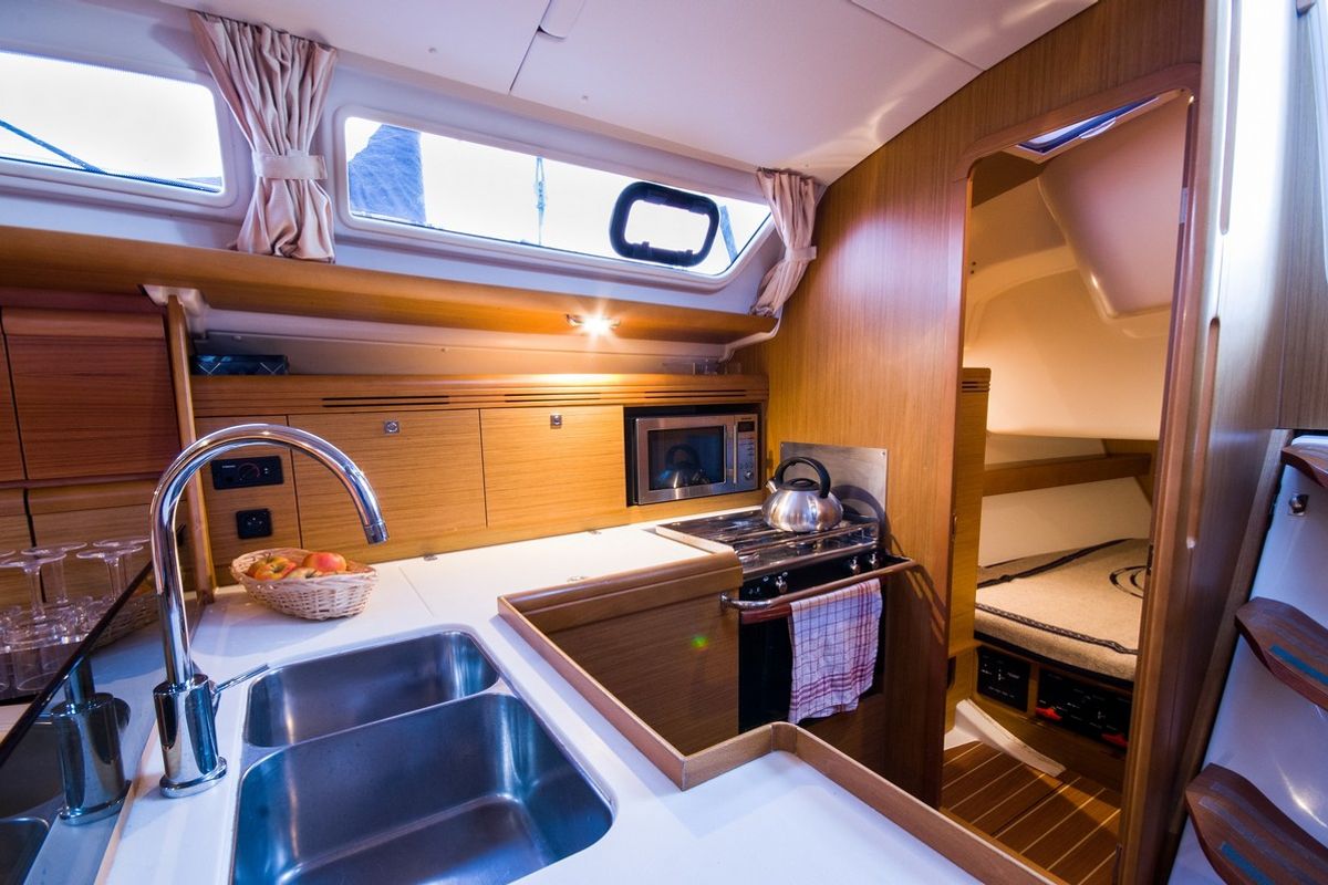 Galley of Juna, a Jeanneau Sun Odyssey 39i sailboat at Gdańsk, Poland