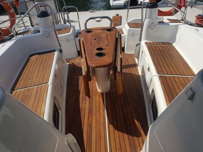 Deck of Juna, a Jeanneau Sun Odyssey 39i sailboat at Gdańsk, Poland