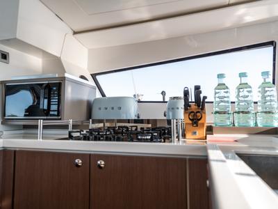 Galley of Signature Vision (2022), a Bali 5.4 catamaran at Olbia, Italy
