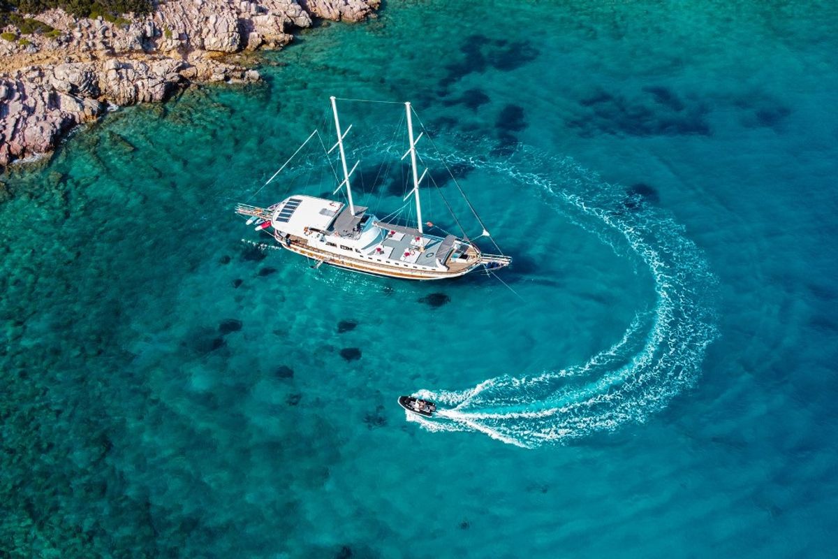 Exterior view of Bodrum Queen, a Custom Made Bodrum Queen yacht at Bodrum, Turkey