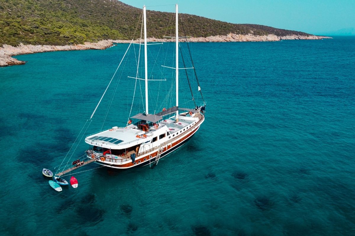 Exterior view of Bodrum Queen, a Custom Made Bodrum Queen yacht at Bodrum, Turkey