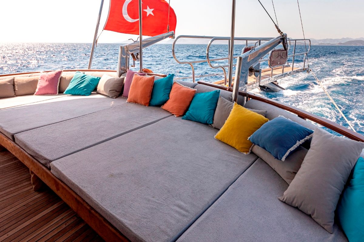Deck of Bodrum Queen, a Custom Made Bodrum Queen yacht at Bodrum, Turkey
