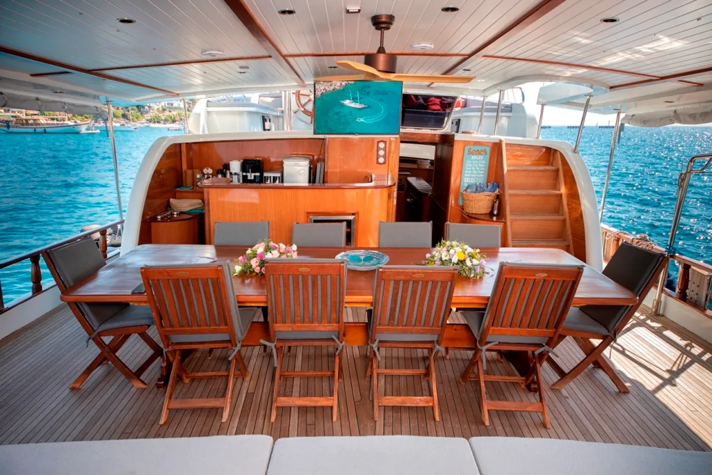 Deck of Bodrum Queen, a Custom Made Bodrum Queen yacht at Bodrum, Turkey