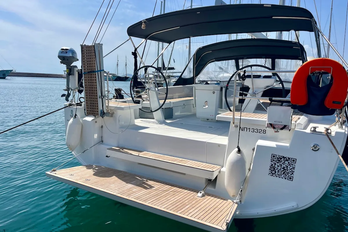 Exterior view of Olga, a Beneteau Oceanis 51.1 sailboat at Athens, Greece