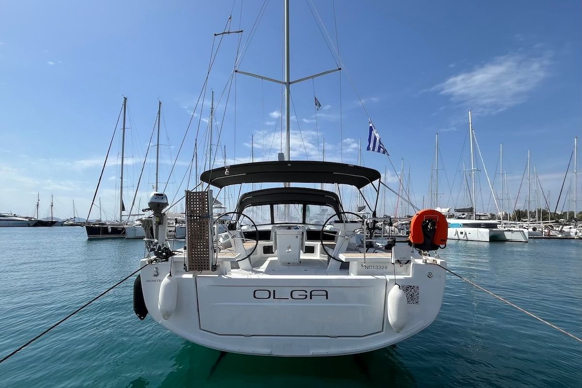 Exterior view of Olga, a Beneteau Oceanis 51.1 sailboat at Athens, Greece