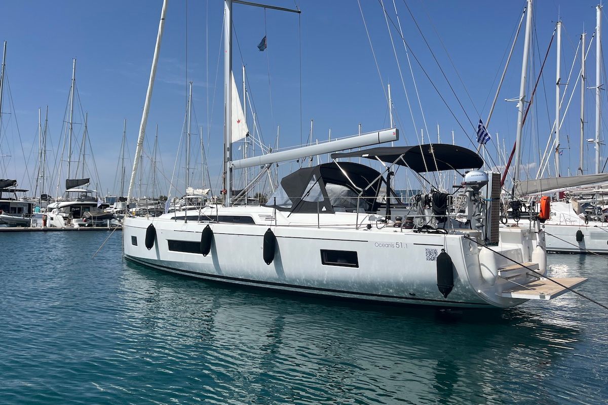 Exterior view of Olga, a Beneteau Oceanis 51.1 sailboat at Athens, Greece
