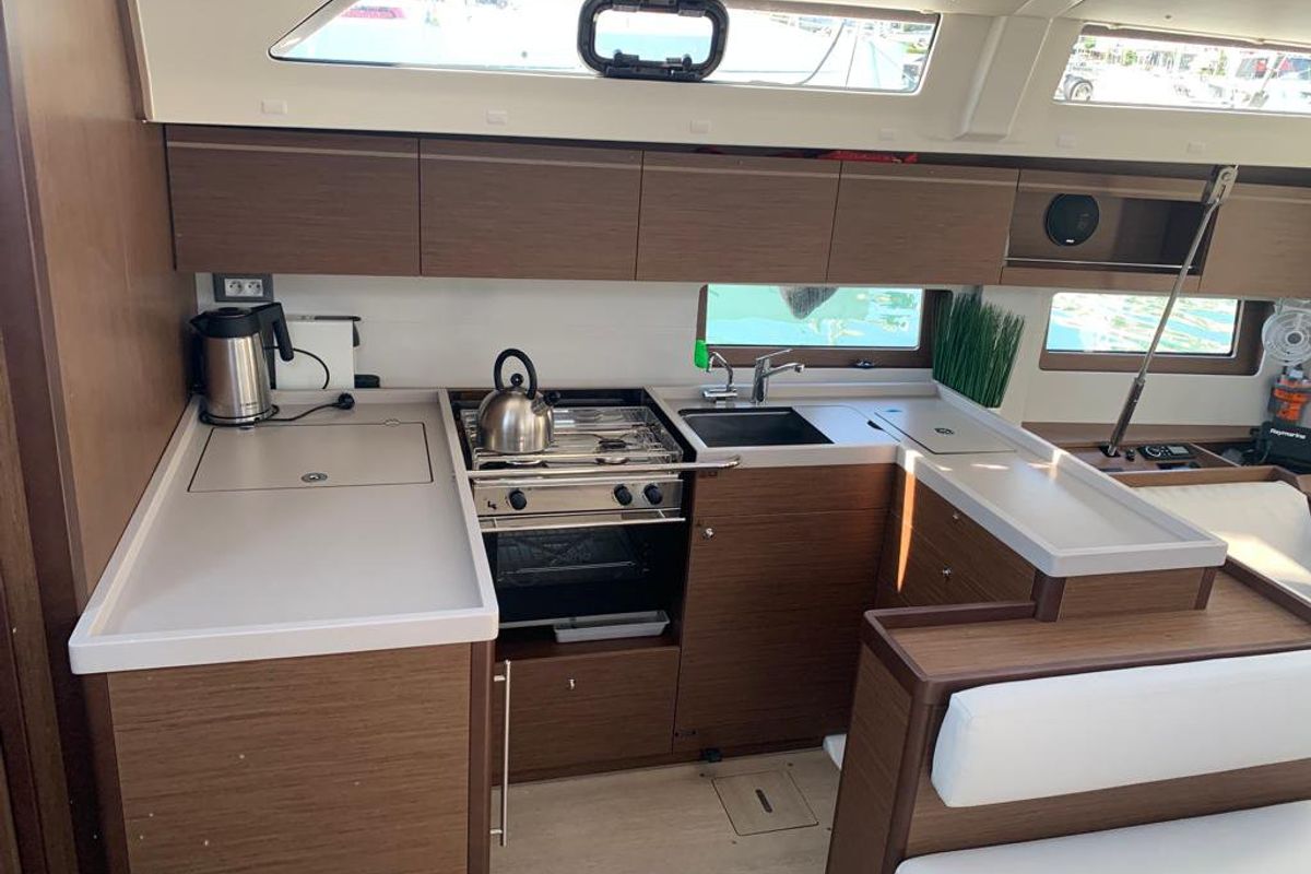 Galley of Olga, a Beneteau Oceanis 51.1 sailboat at Athens, Greece
