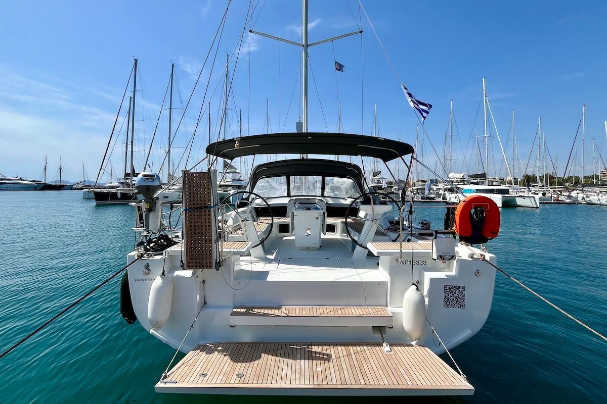 Exterior view of Olga, a Beneteau Oceanis 51.1 sailboat at Athens, Greece