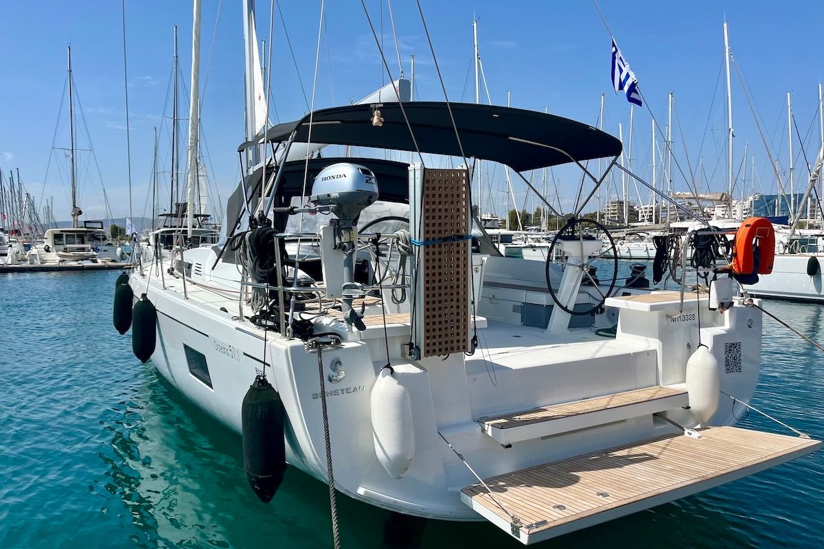 Exterior view of Olga, a Beneteau Oceanis 51.1 sailboat at Athens, Greece