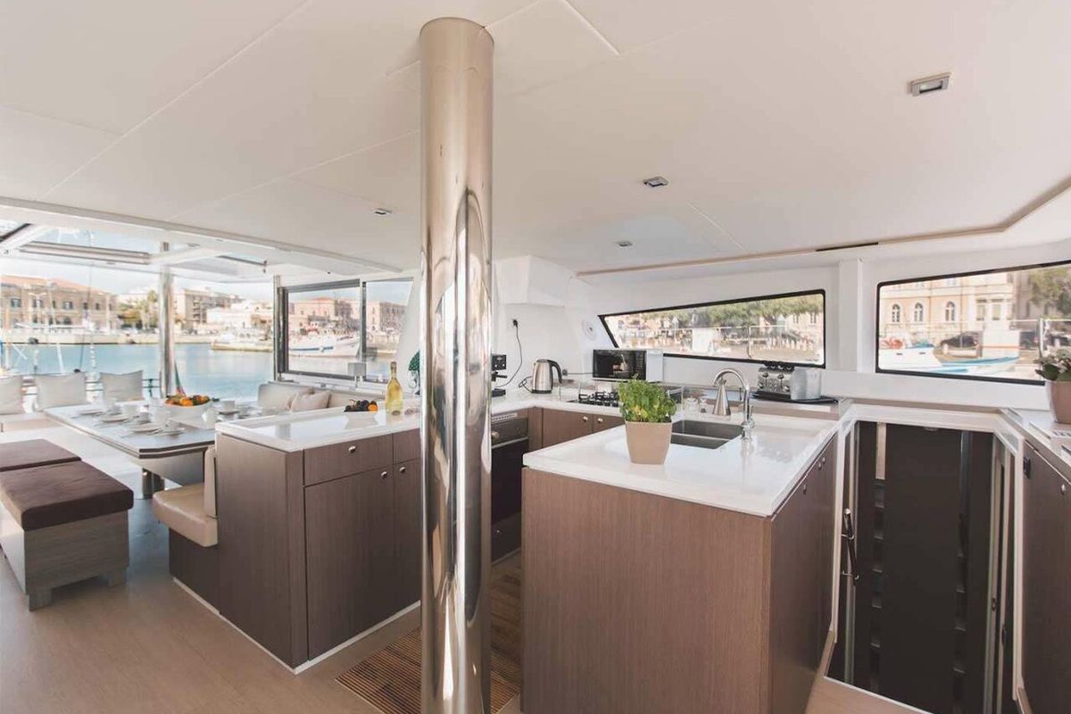 Galley of Sikelia, a Bali 5.4 catamaran at Capo d'Orlando, Italy