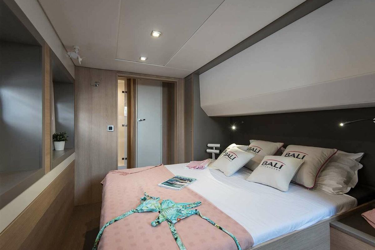 Cabin on Sikelia, a Bali 5.4 catamaran at Capo d'Orlando, Italy