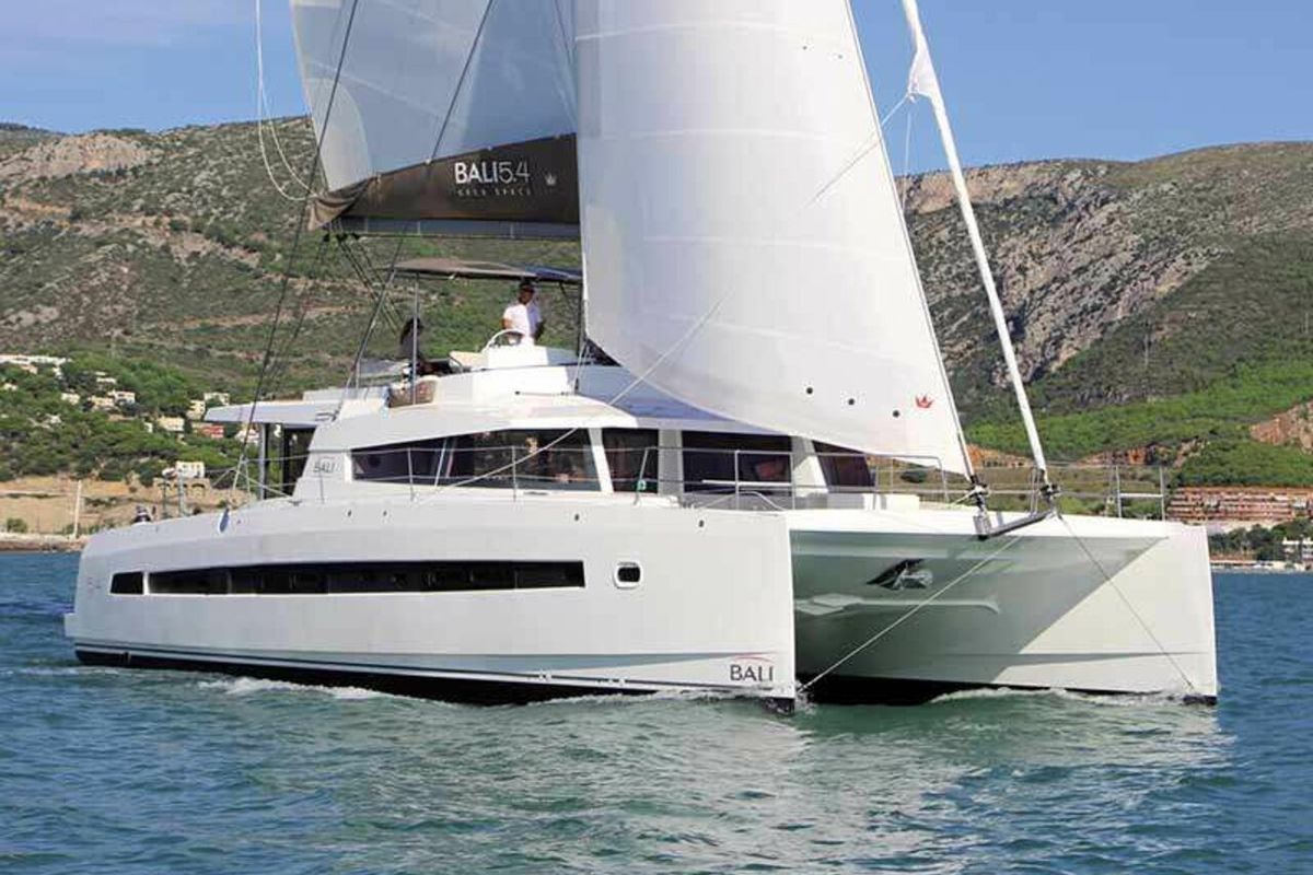 Exterior view of Sikelia, a Bali 5.4 catamaran at Capo d'Orlando, Italy