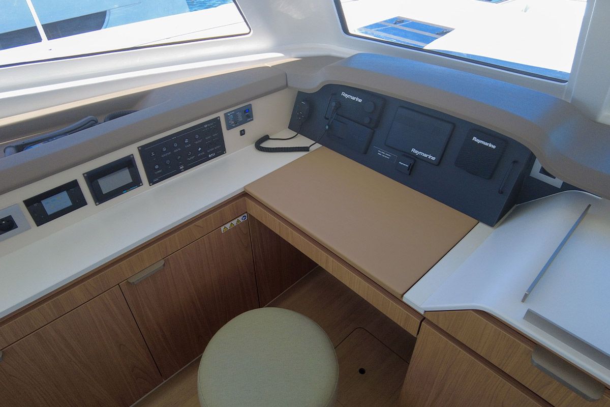 Cockpit of Black Swan, a Bali Catspace catamaran at Hyères, France