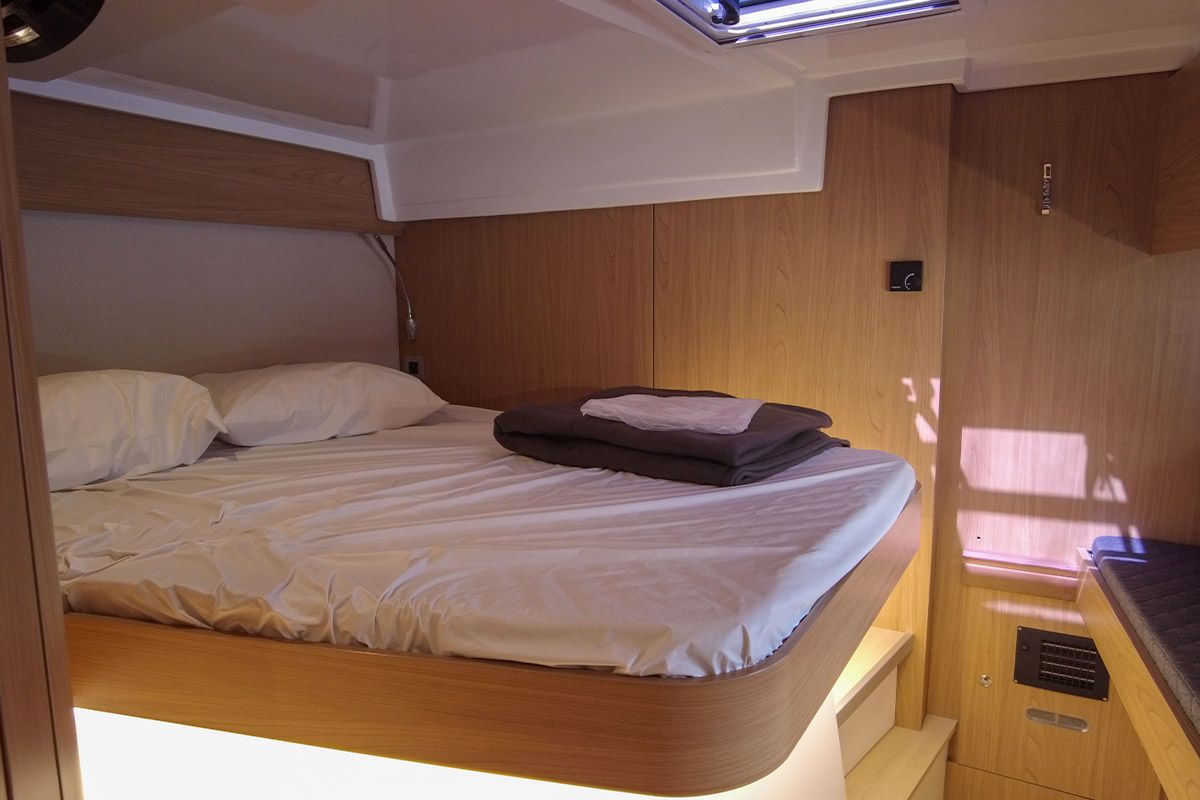 Cabin on Black Swan, a Bali Catspace catamaran at Hyères, France