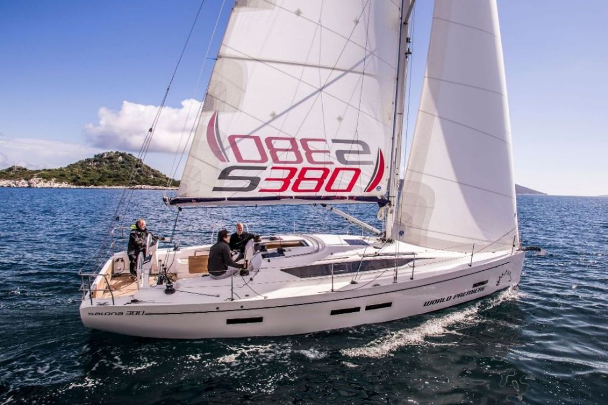 Exterior view of Navis Celere, a AD Boats Salona 380 sailboat at Grad Kaštela, Croatia