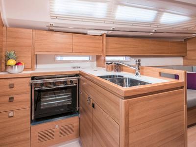 Galley of Navis Celere, a AD Boats Salona 380 sailboat at Grad Kaštela, Croatia