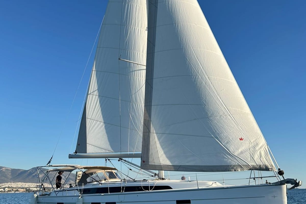 Exterior view of Sofia II, a Bavaria Cruiser 46 sailboat at Athens, Greece