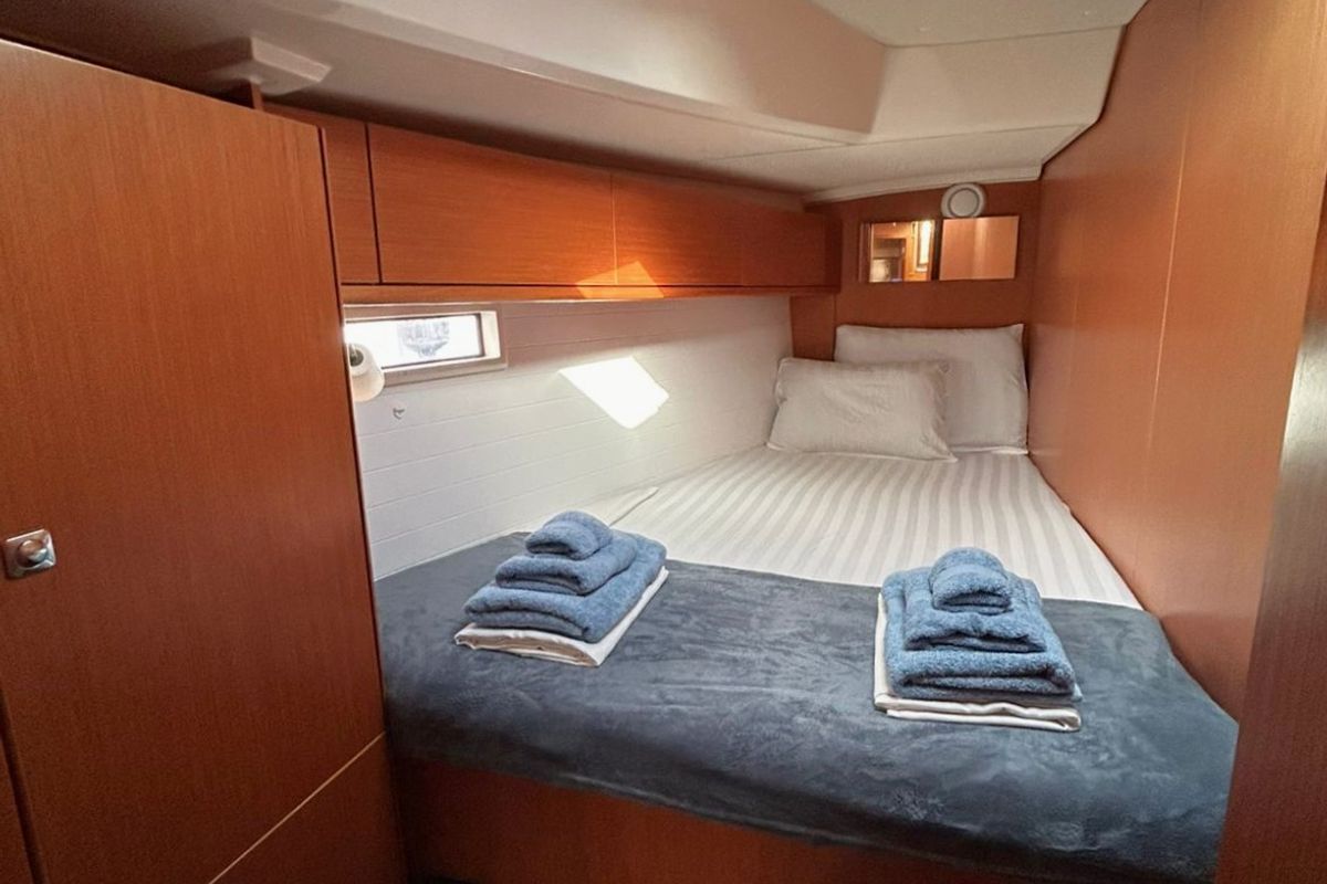 Cabin on Sofia II, a Bavaria Cruiser 46 sailboat at Athens, Greece