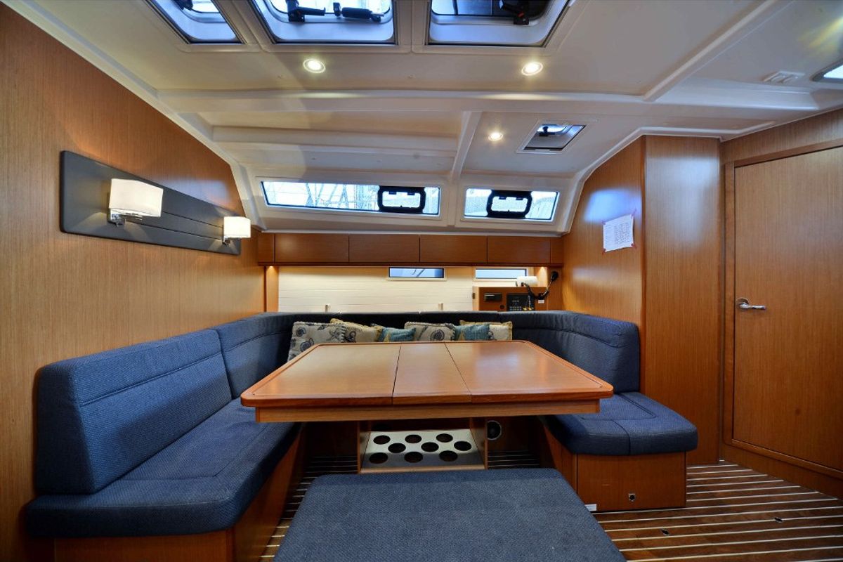 Salon of Sofia II, a Bavaria Cruiser 46 sailboat at Athens, Greece