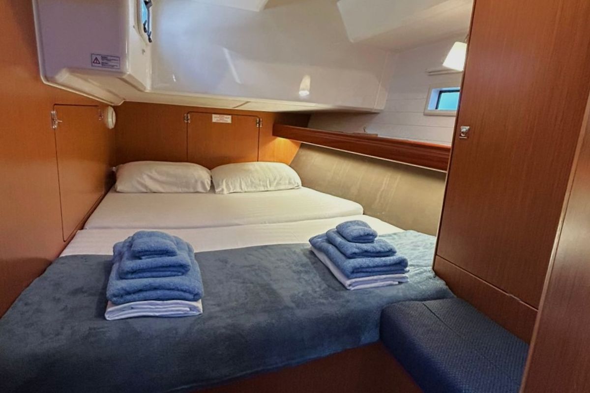 Cabin on Sofia II, a Bavaria Cruiser 46 sailboat at Athens, Greece