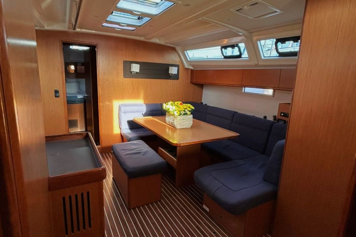 Salon of Sofia II, a Bavaria Cruiser 46 sailboat at Athens, Greece