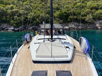 Deck of Penultimo , a Beneteau Oceanis Yacht 62 - 4 + 1	 sailboat at Athens, Greece