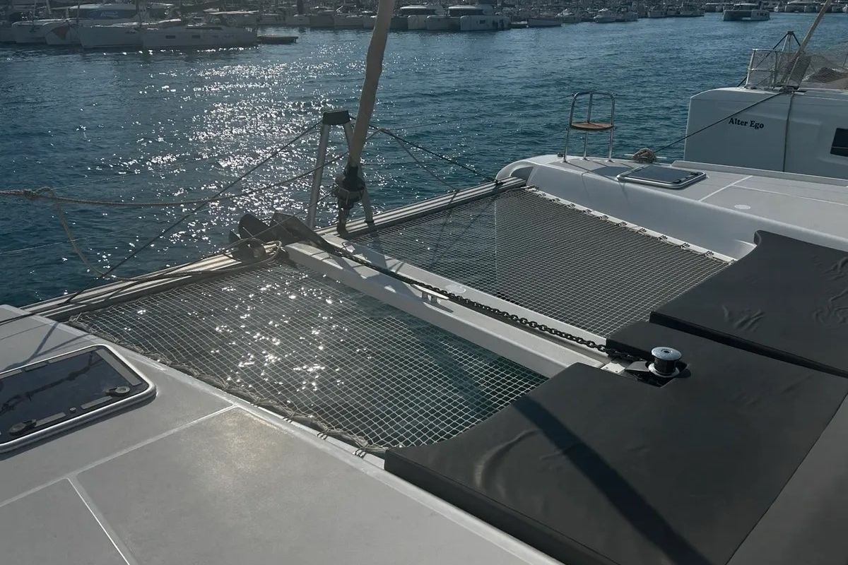 Deck of Marebella (Pax 12), a Lagoon 42 catamaran at Municipal Unit of Lefkada, Greece