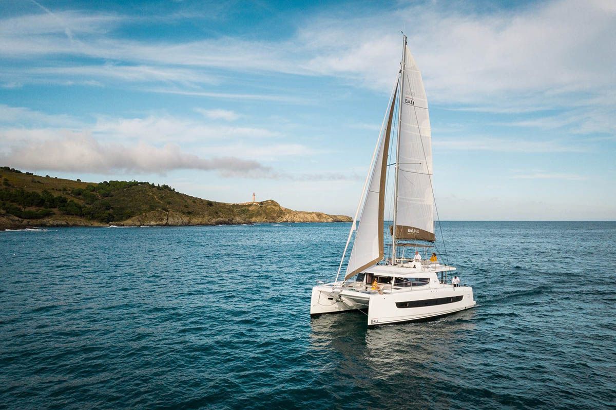 Exterior view of La Traviesa, a Bali 4.6 catamaran at Seychelles, Eden Island Marina, Seychelles