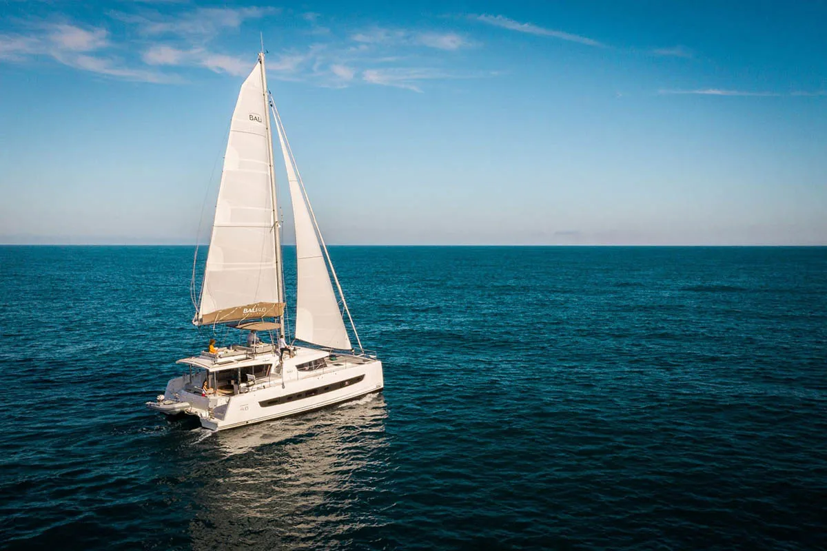 Exterior view of La Traviesa, a Bali 4.6 catamaran at Seychelles, Eden Island Marina, Seychelles