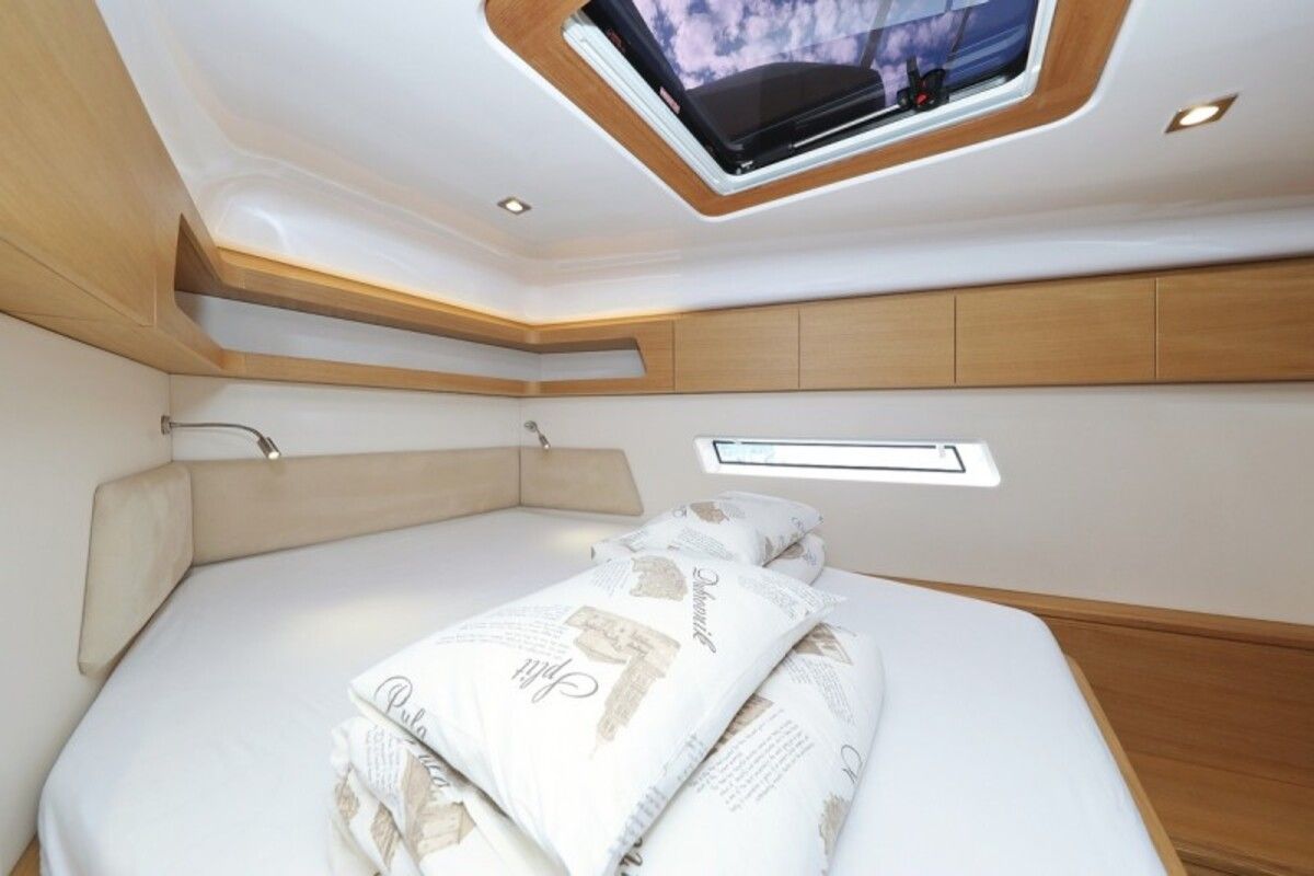 Cabin on Revolution, a Elan GT6 sailboat at Grad Biograd na Moru, Croatia