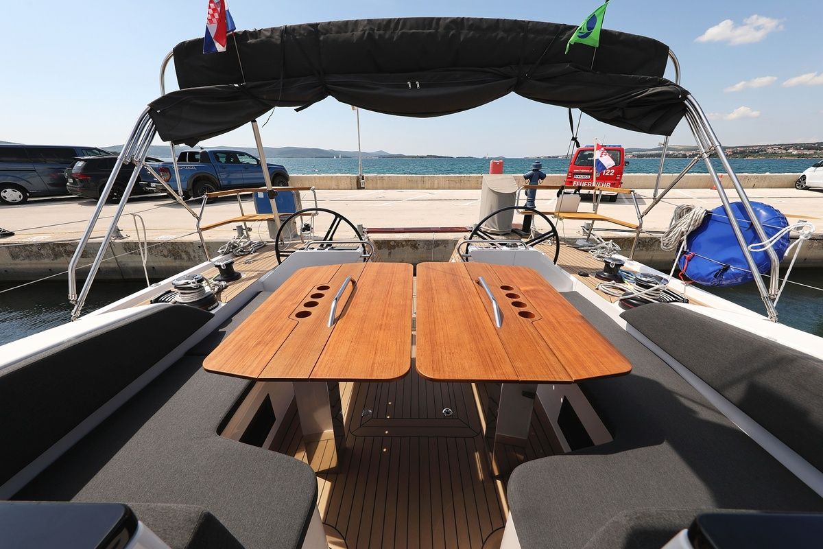 Deck of Revolution, a Elan GT6 sailboat at Grad Biograd na Moru, Croatia