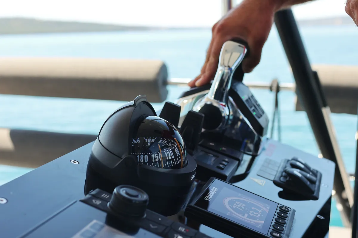 Cockpit of Volare, a Hanse Yachts Hanse 590 sailboat at Grad Kaštela, Croatia