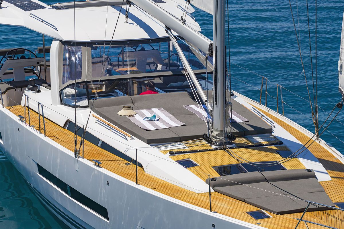 Deck of Volare, a Hanse Yachts Hanse 590 sailboat at Grad Kaštela, Croatia