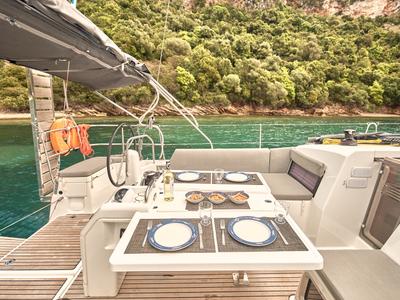 Deck of Nymeria, a Jeanneau Sun Odyssey 440 sailboat at Athens, Greece
