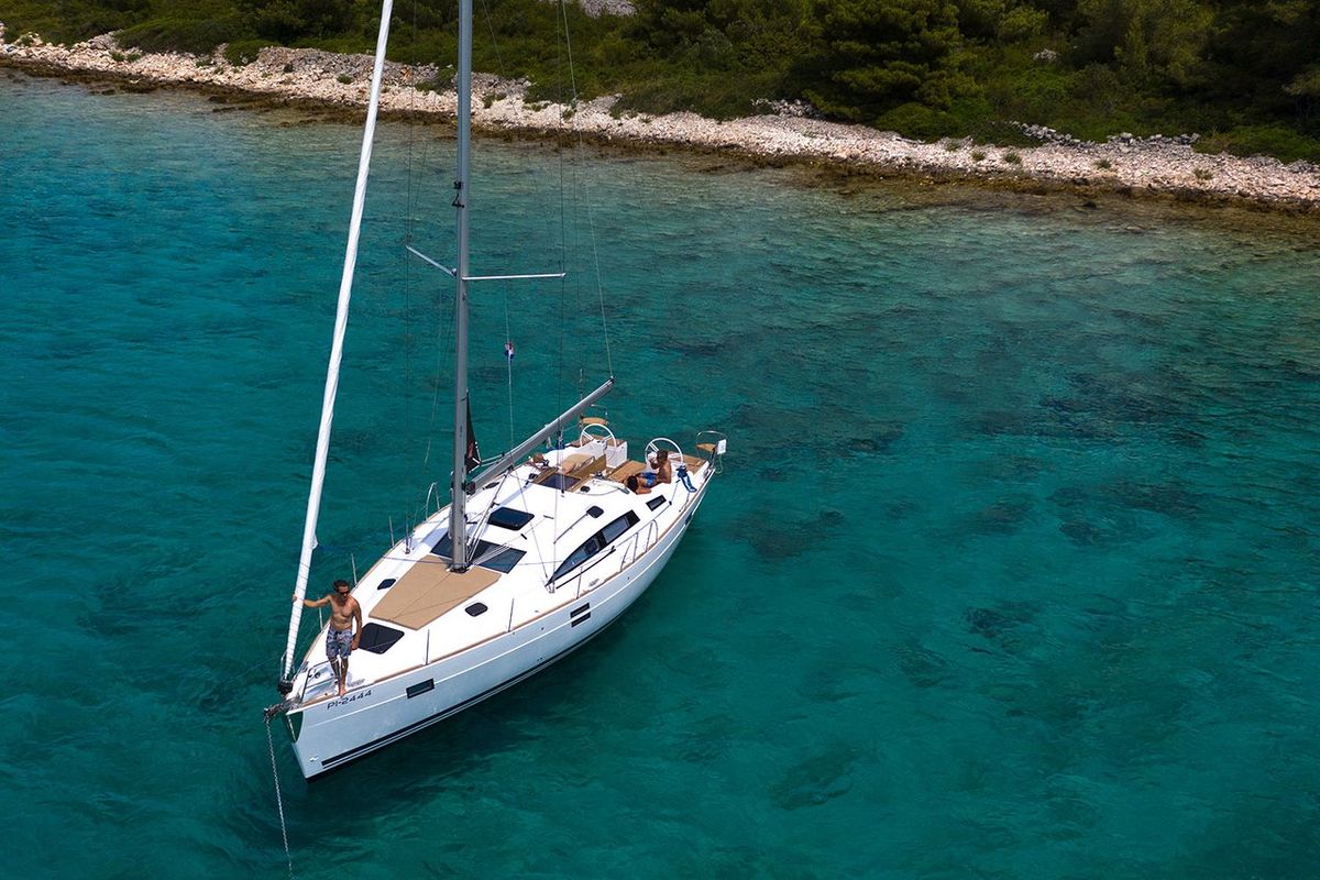 Exterior view of Simply The Best, a Elan Impression 45.1 sailboat at Punat, Croatia