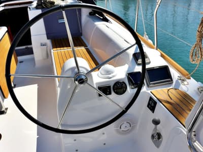 Cockpit of Louise, a Dufour 382 GL sailboat at Općina Sukošan, Croatia
