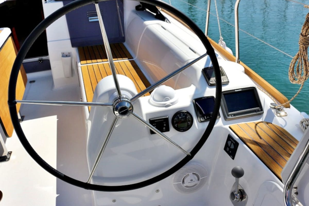 Cockpit of Louise, a Dufour 382 GL sailboat at Općina Sukošan, Croatia