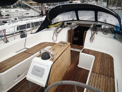 Cockpit of Lippi, a Bavaria 51 Cruiser sailboat at Gdańsk, Poland