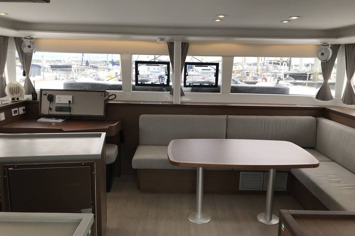 Salon of Vertigo, a Lagoon 450 S catamaran at Seychelles, Mahe, Seychelles