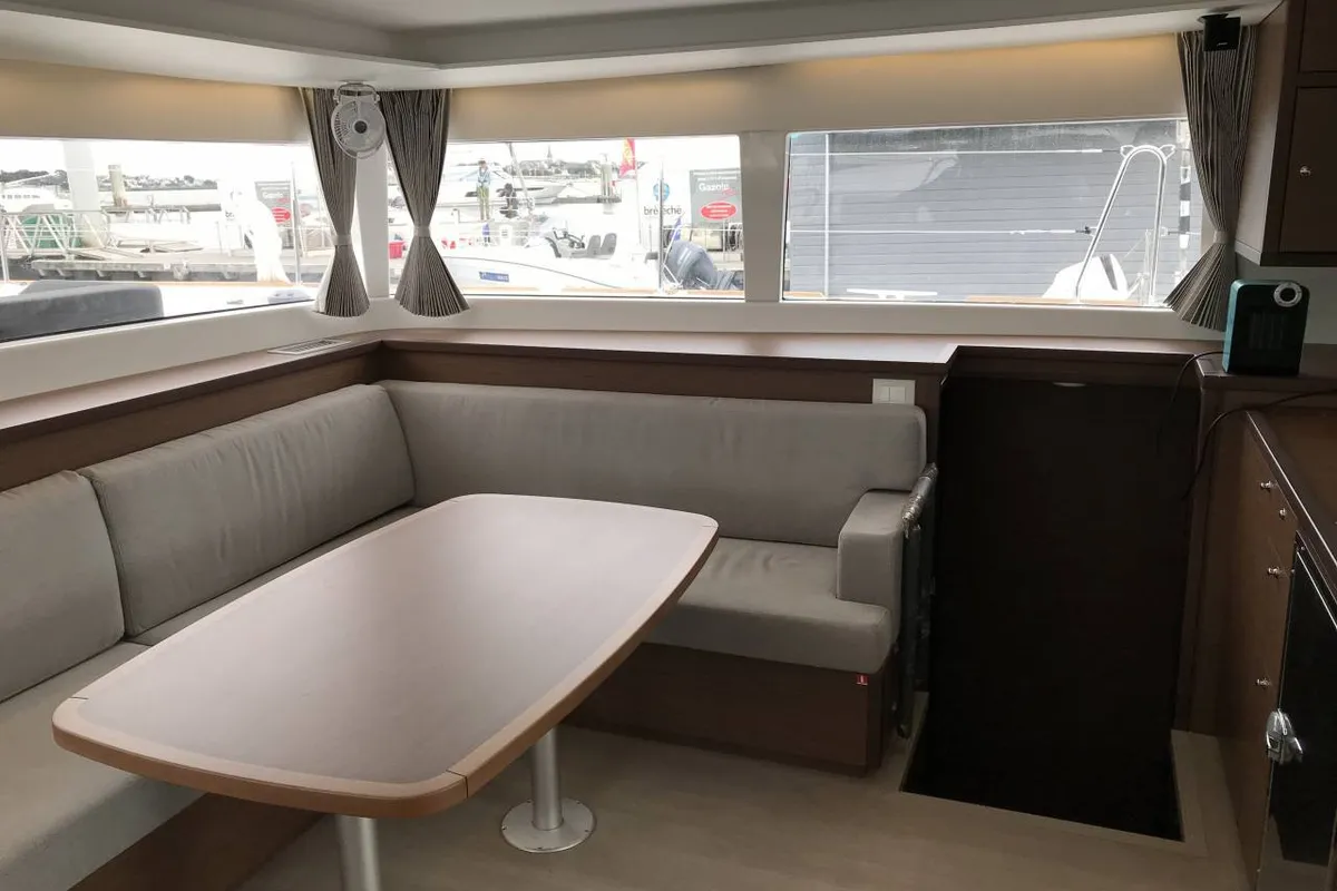 Salon of Vertigo, a Lagoon 450 S catamaran at Seychelles, Mahe, Seychelles